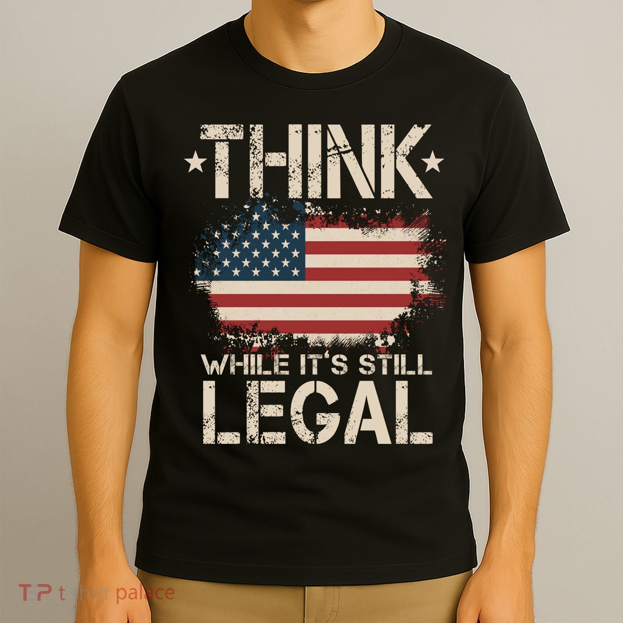 Think While It's Still Legal Vintage American Flag T-Shirt