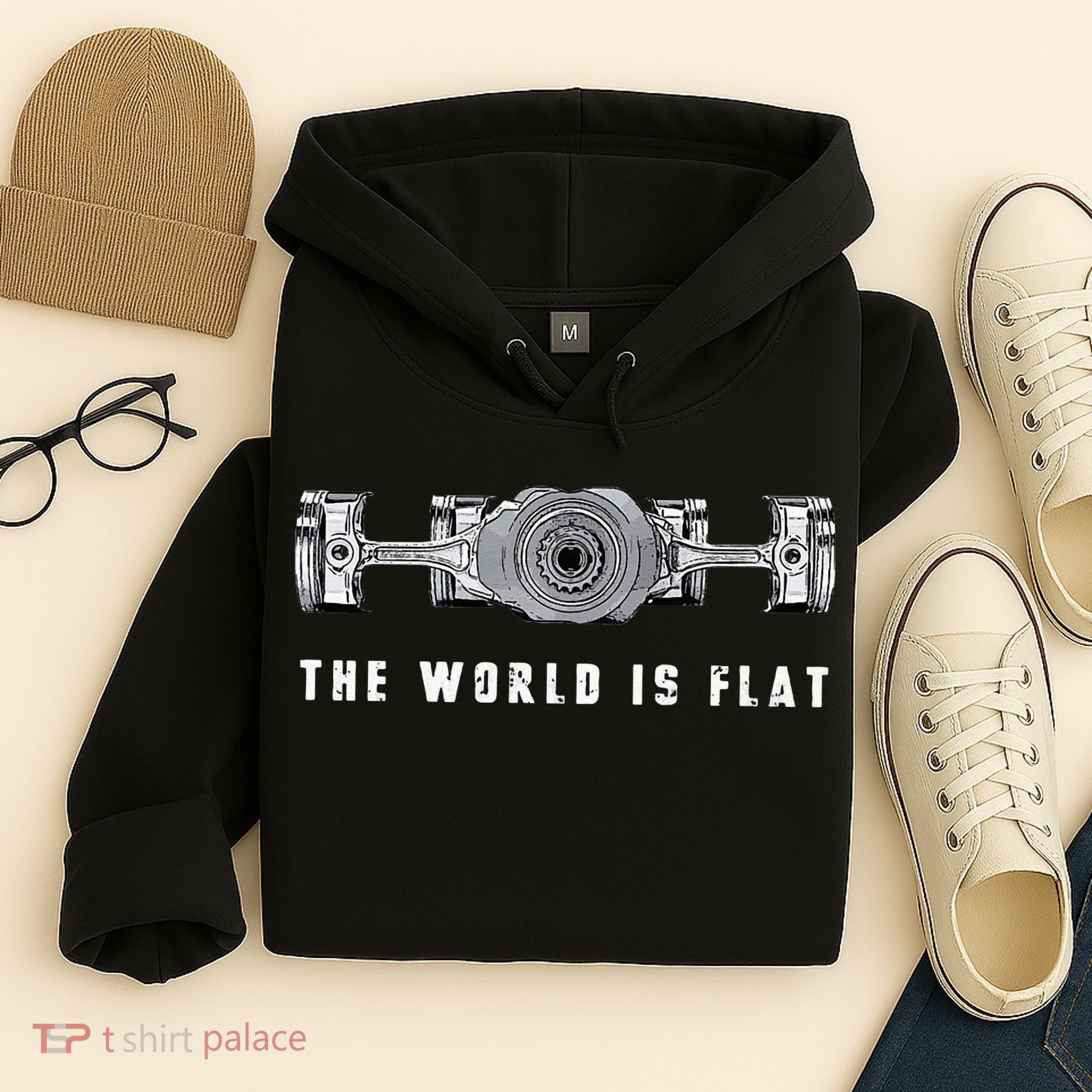 The World Is Flat Boxer Engine Car Enthusiast Hoodie