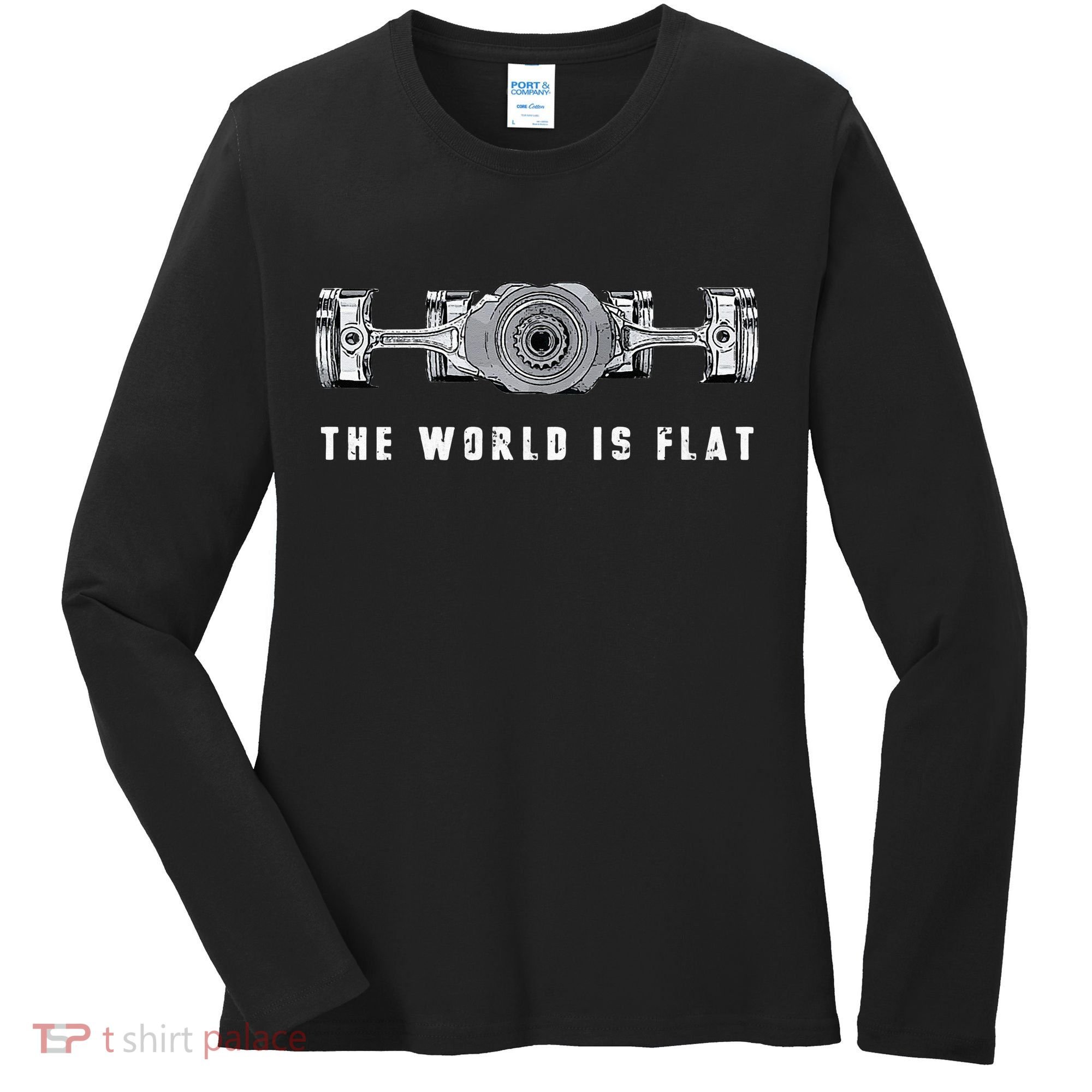 The World Is Flat Boxer Engine Car Enthusiast Women's Long Sleeve Shirt
