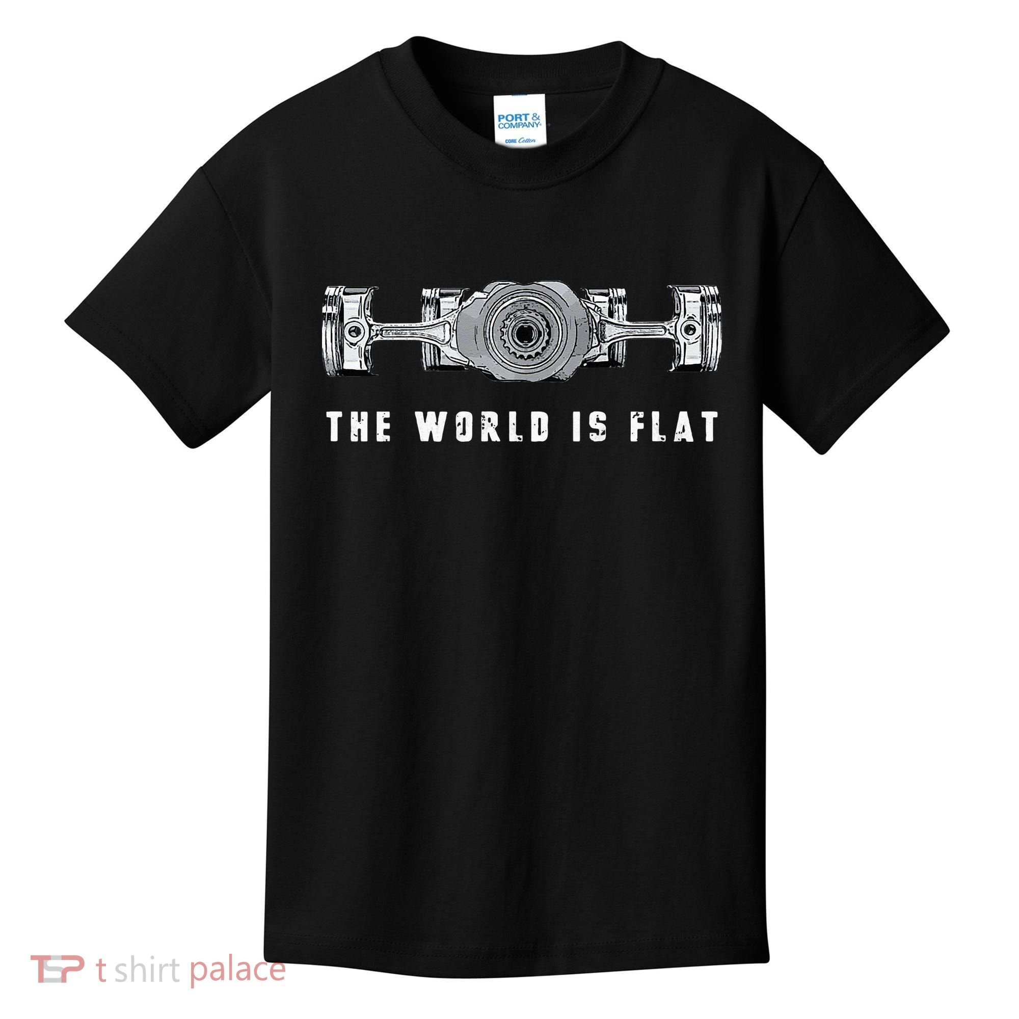 The World Is Flat Boxer Engine Car Enthusiast Kids T-Shirt