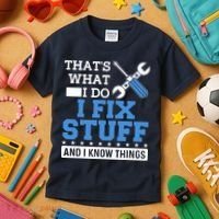 That's What I Do I Fix Stuff And I Know Things Funny Mechanic Kids T-Shirt thumb 3