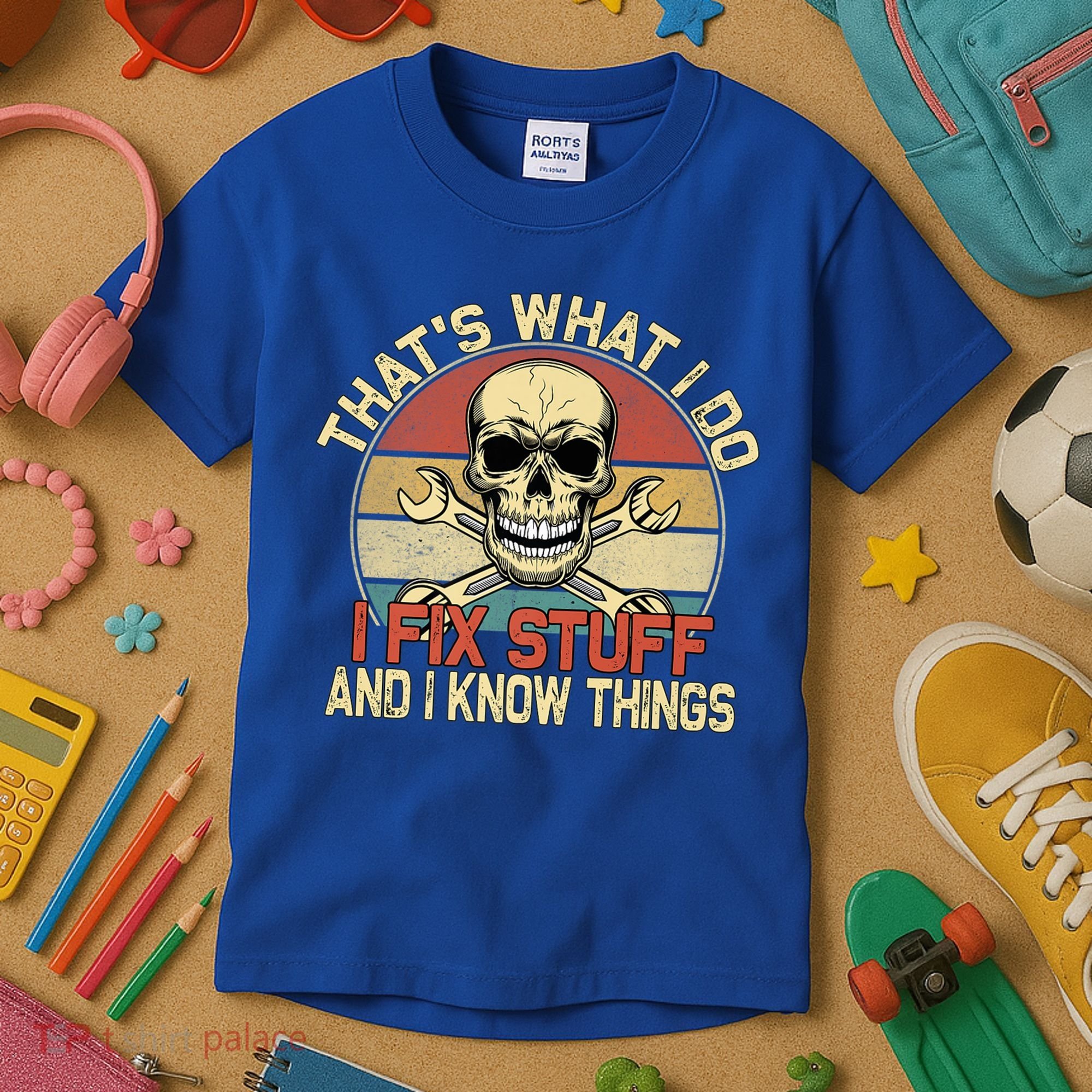 That's What I Do I Fix Stuff And I Know Things Gift Skull Head Meaningful Gift Kids T-Shirt