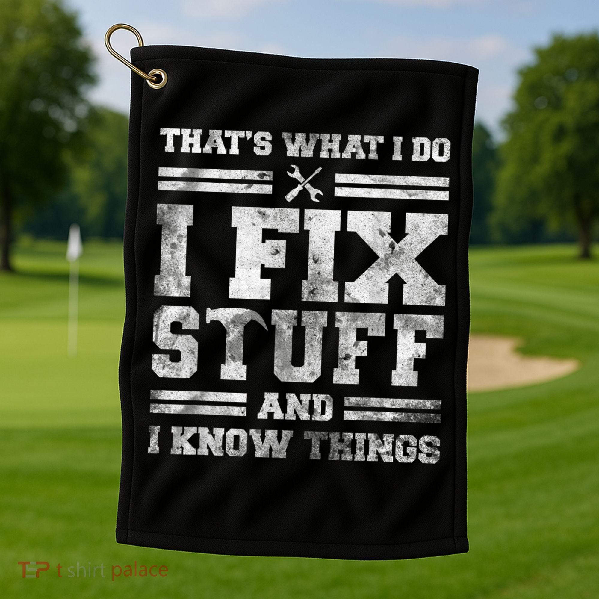 That's What I Do I Fix Stuff And I Know Things Funny Saying Golf Towel