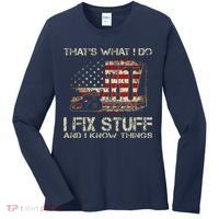 That's What I Do I Fix Stuff And I Know Things American Flag Women's Long Sleeve Shirt thumb 0