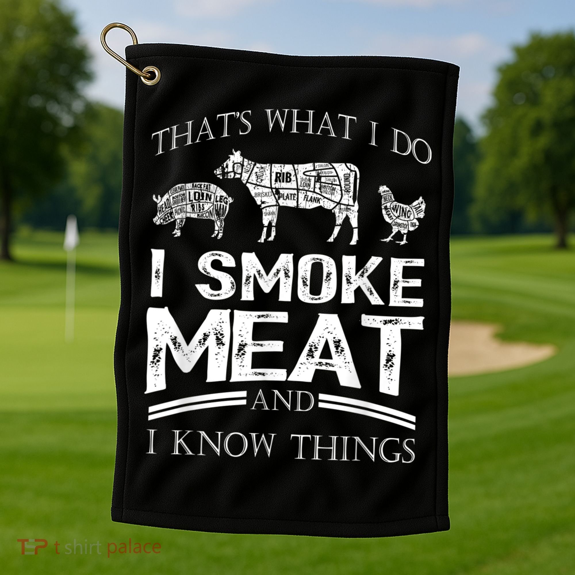 That's What I Do I Smoke Meat I Know Things Funny Smoker BBQ Golf Towel