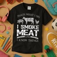 That's What I Do I Smoke Meat I Know Things Funny Smoker BBQ Kids T-Shirt thumb 3