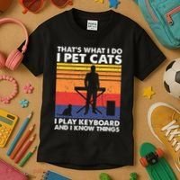 ThatS What I Do I Pet Cats I Play Keyboard & I Know Things Kids T-Shirt thumb 3