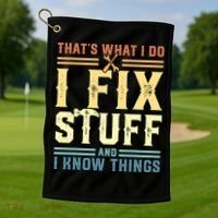 That's What I Do I Fix Stuff And I Know Things Golf Towel thumb 1