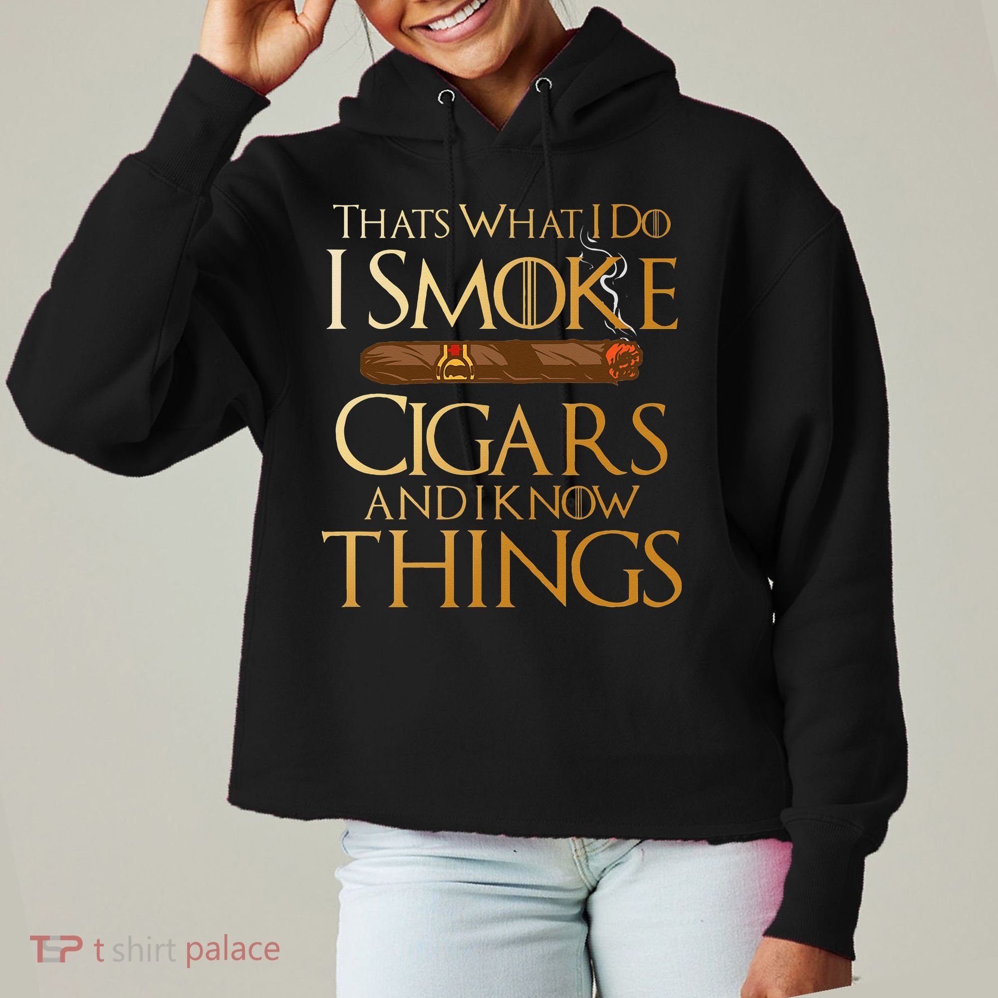Thats What I Do I Smoke Cigars And I Know Things Smoker Ladies Heavyweight Boxy Pullover Hoodie