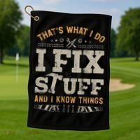 Thats What I Do I Fix Stuff And I Know Things Funny Saying Golf Towel thumb 1