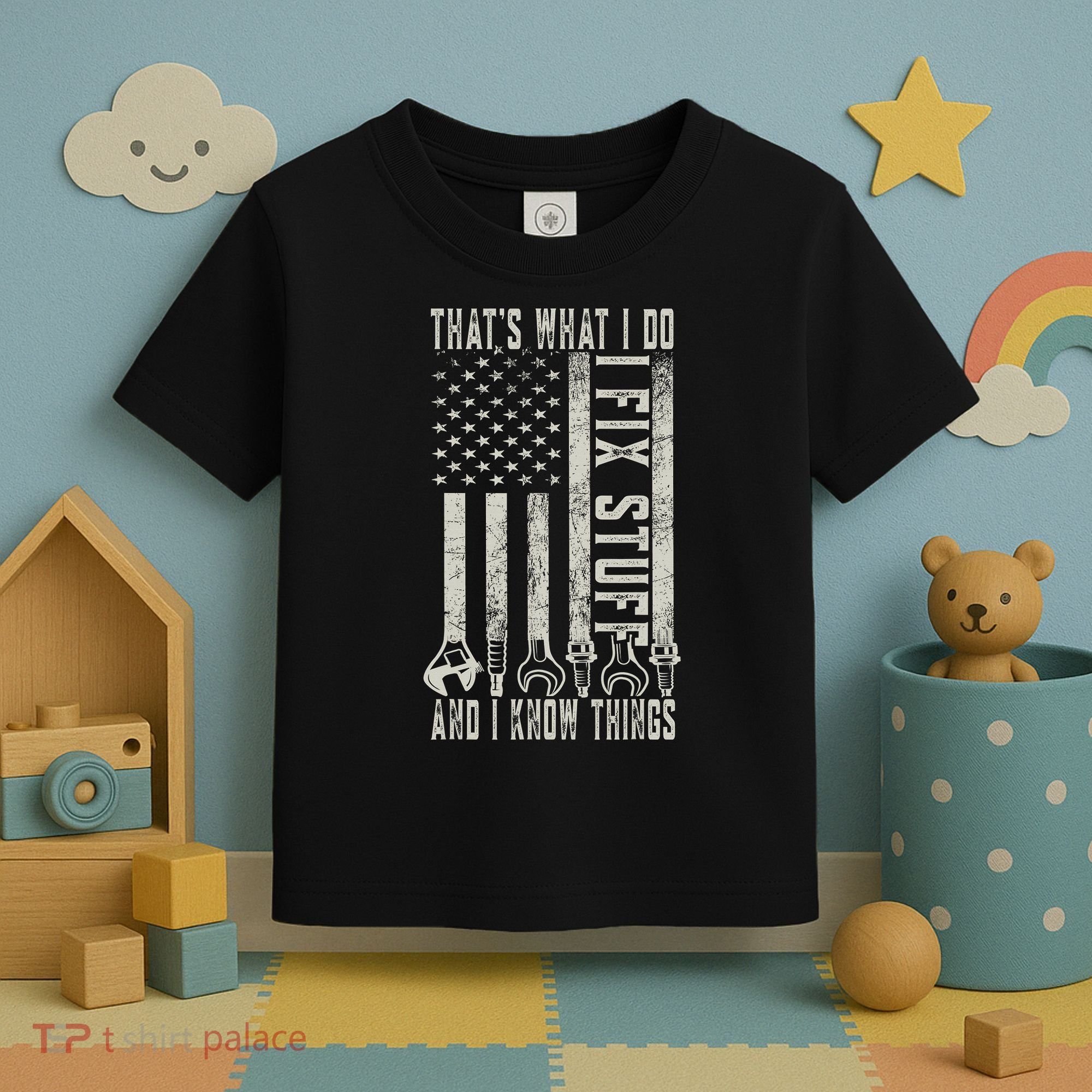That's What I Do I Fix Stuff And I Know Things American Flag Toddler T-Shirt