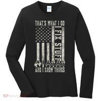 That's What I Do I Fix Stuff And I Know Things American Flag Women's Long Sleeve Shirt thumb 0