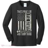That's What I Do I Fix Stuff And I Know Things American Flag Kids Long Sleeve Shirt thumb 0
