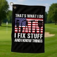 That's What I Do I Fix Stuff And I Know Things American Flag Golf Towel thumb 1