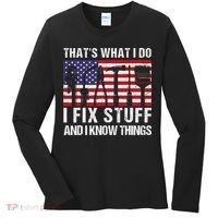 That's What I Do I Fix Stuff And I Know Things American Flag Women's Long Sleeve Shirt thumb 0