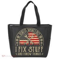 That's What I Do I Fix Stuff And I Know Things American Flag Tote Bag thumb 0