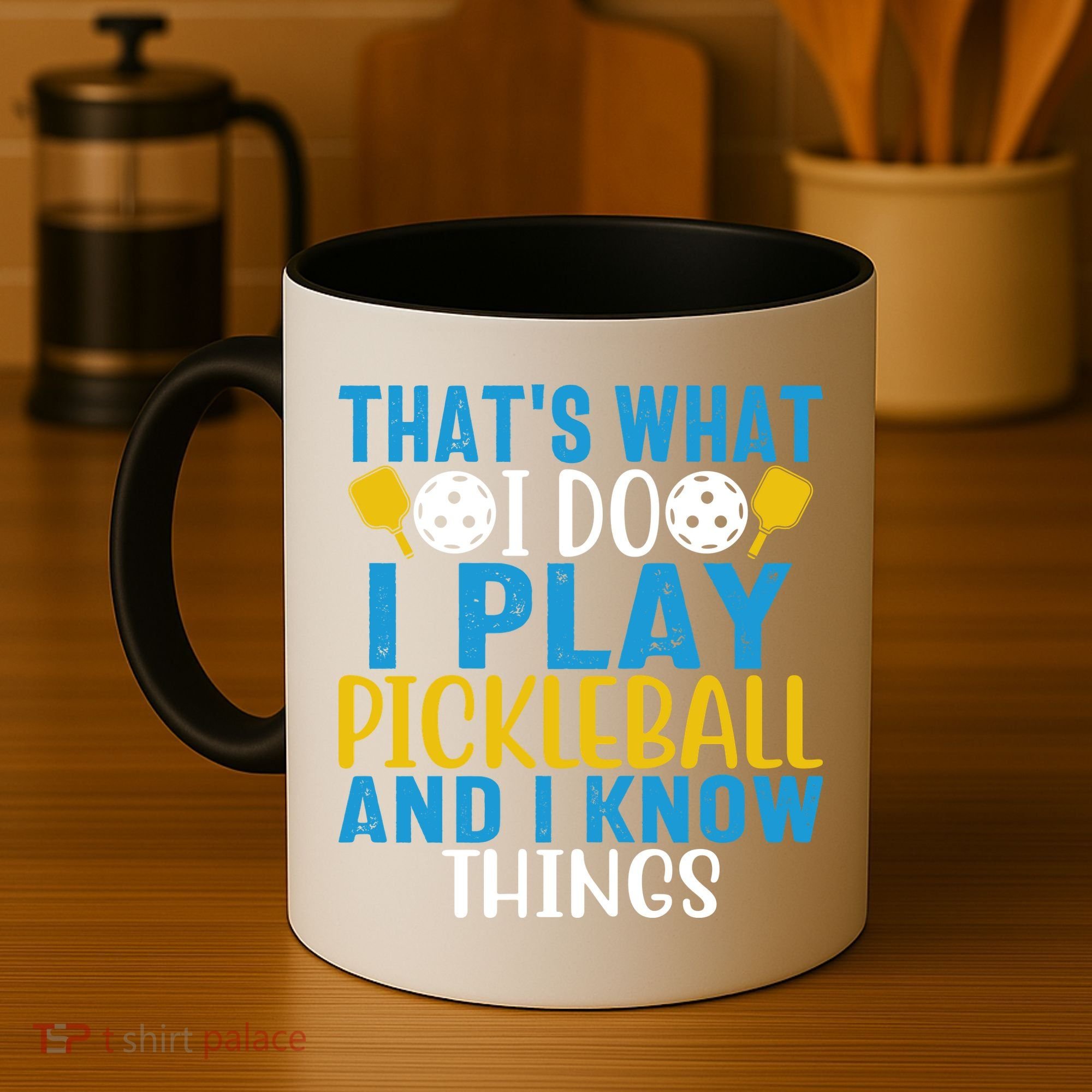 That's What I Do I Play Pickleball & Know Things, Funny Gift Coffee Mug