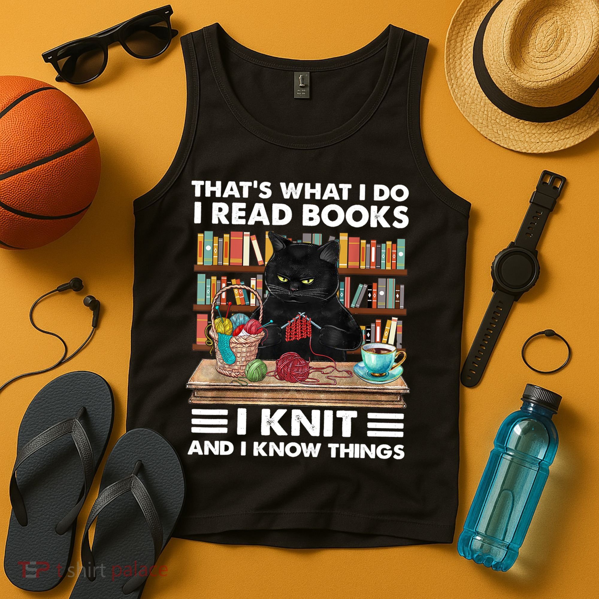 That What I Do I Read Books I Knit A Funny Cat Knitting Gift Tank Top