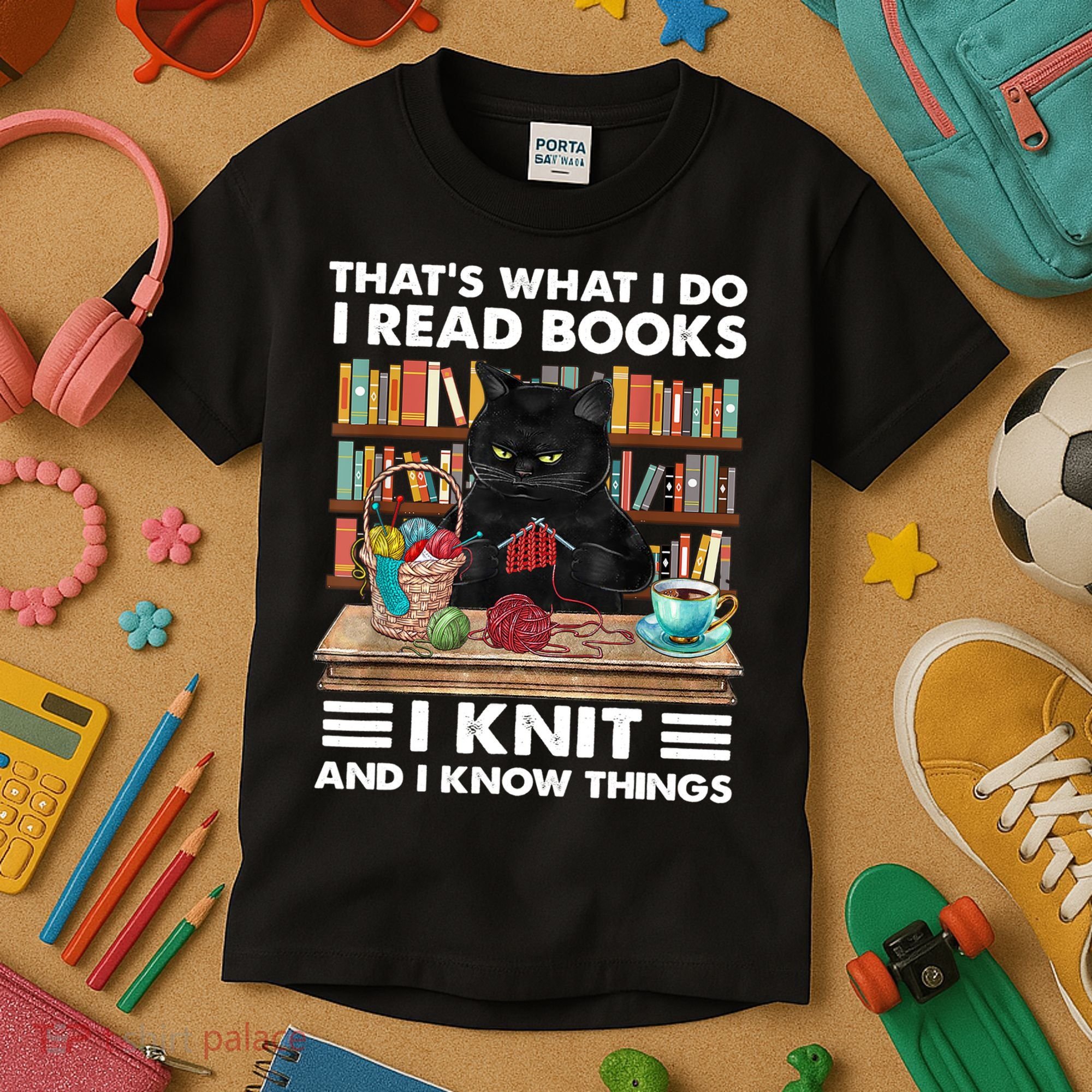That What I Do I Read Books I Knit A Funny Cat Knitting Gift Kids T-Shirt