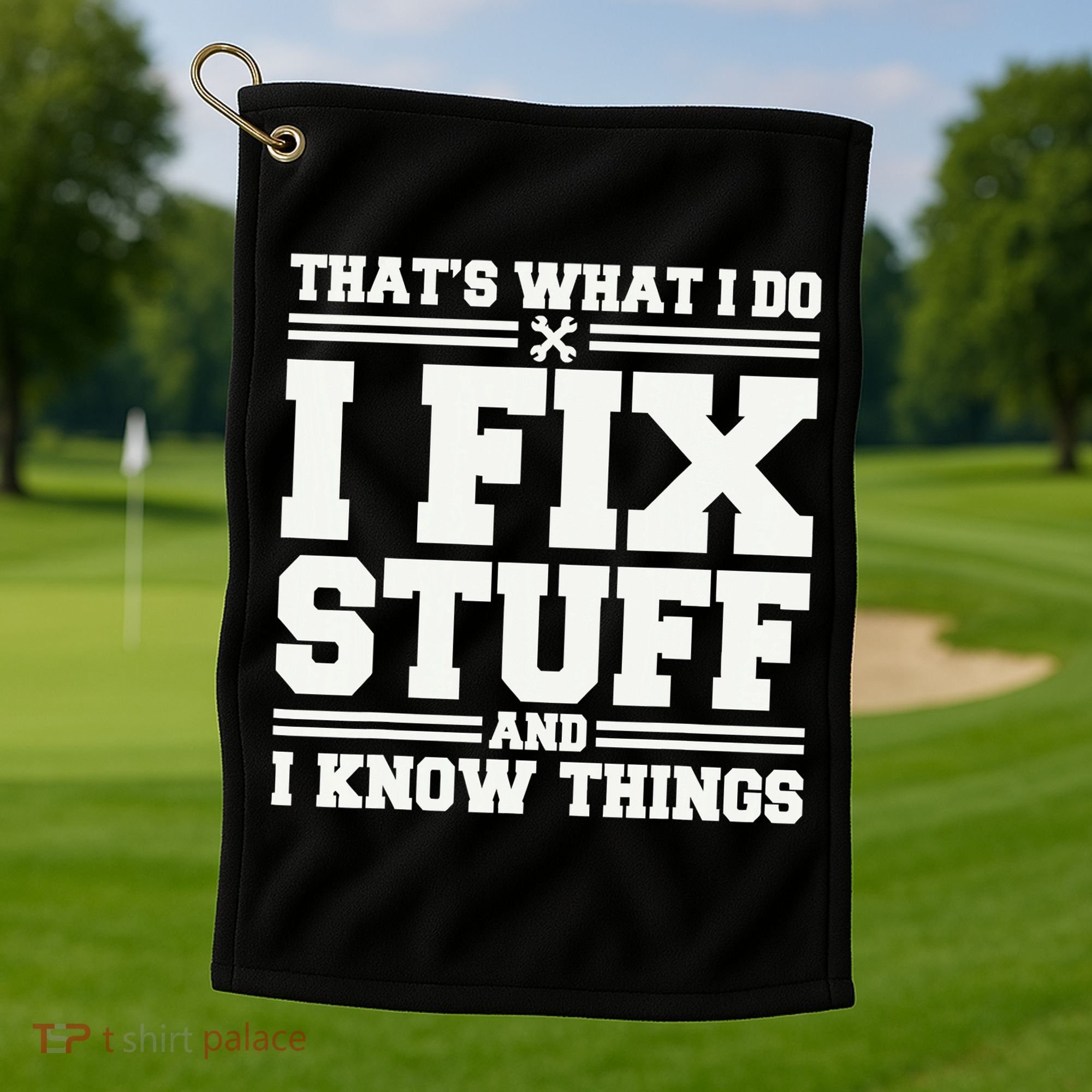 That's What I Do I Fix Stuff And I Know Things Funny Saying Golf Towel