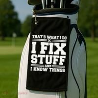 That's What I Do I Fix Stuff And I Know Things Funny Saying Golf Towel thumb 2