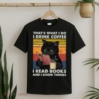 That's What I Do I Drink Coffee I Read Books Retro Black Cat T-Shirt thumb 2