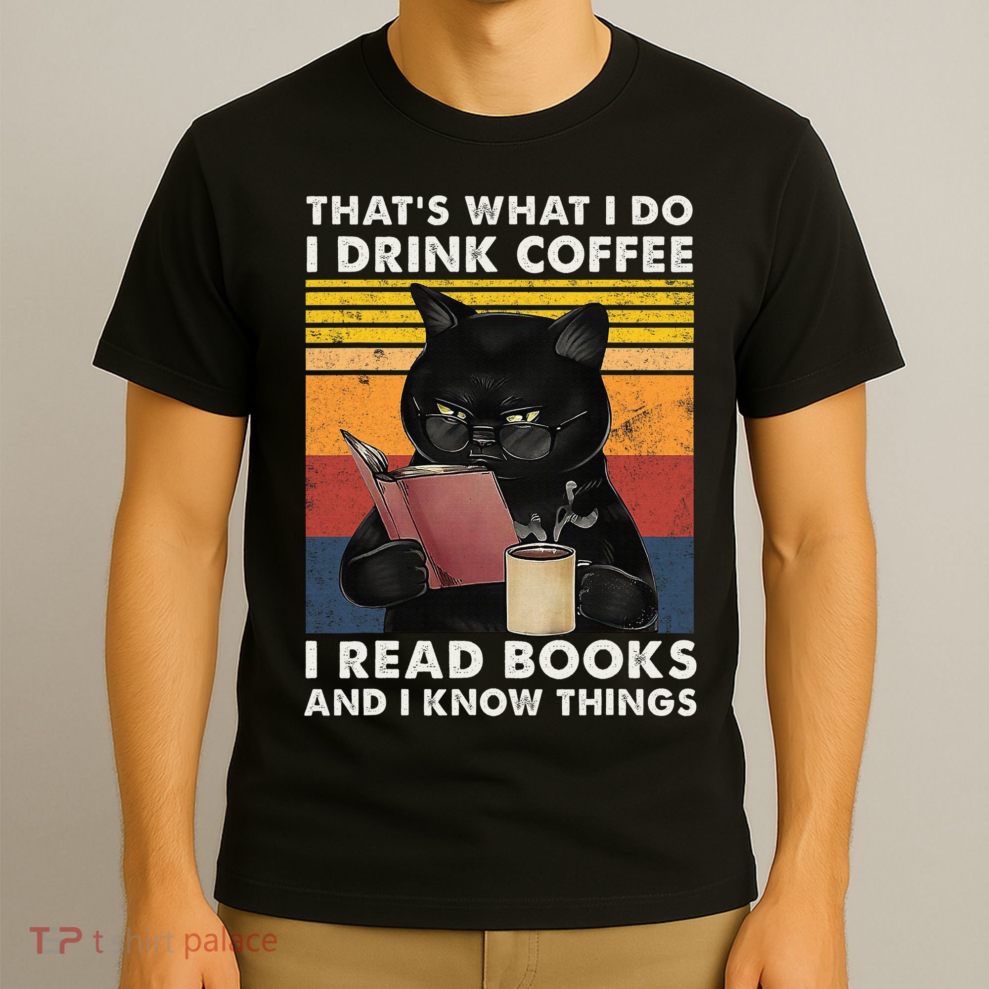 That's What I Do I Drink Coffee I Read Books Retro Black Cat T-Shirt