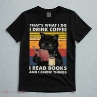That's What I Do I Drink Coffee I Read Books Retro Black Cat T-Shirt thumb 5