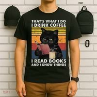 That's What I Do I Drink Coffee I Read Books Retro Black Cat T-Shirt thumb 6