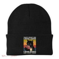 That's What I Do I Drink Coffee I Read Books Retro Black Cat Beanie thumb 0