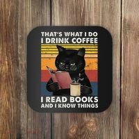 That's What I Do I Drink Coffee I Read Books Retro Black Cat Coaster thumb 0