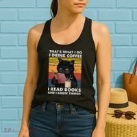 That's What I Do I Drink Coffee I Read Books Retro Black Cat Women's Tank Top thumb 2