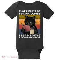 That's What I Do I Drink Coffee I Read Books Retro Black Cat Baby Bodysuit thumb 0