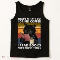 That's What I Do I Drink Coffee I Read Books Retro Black Cat Tank Top thumb 2