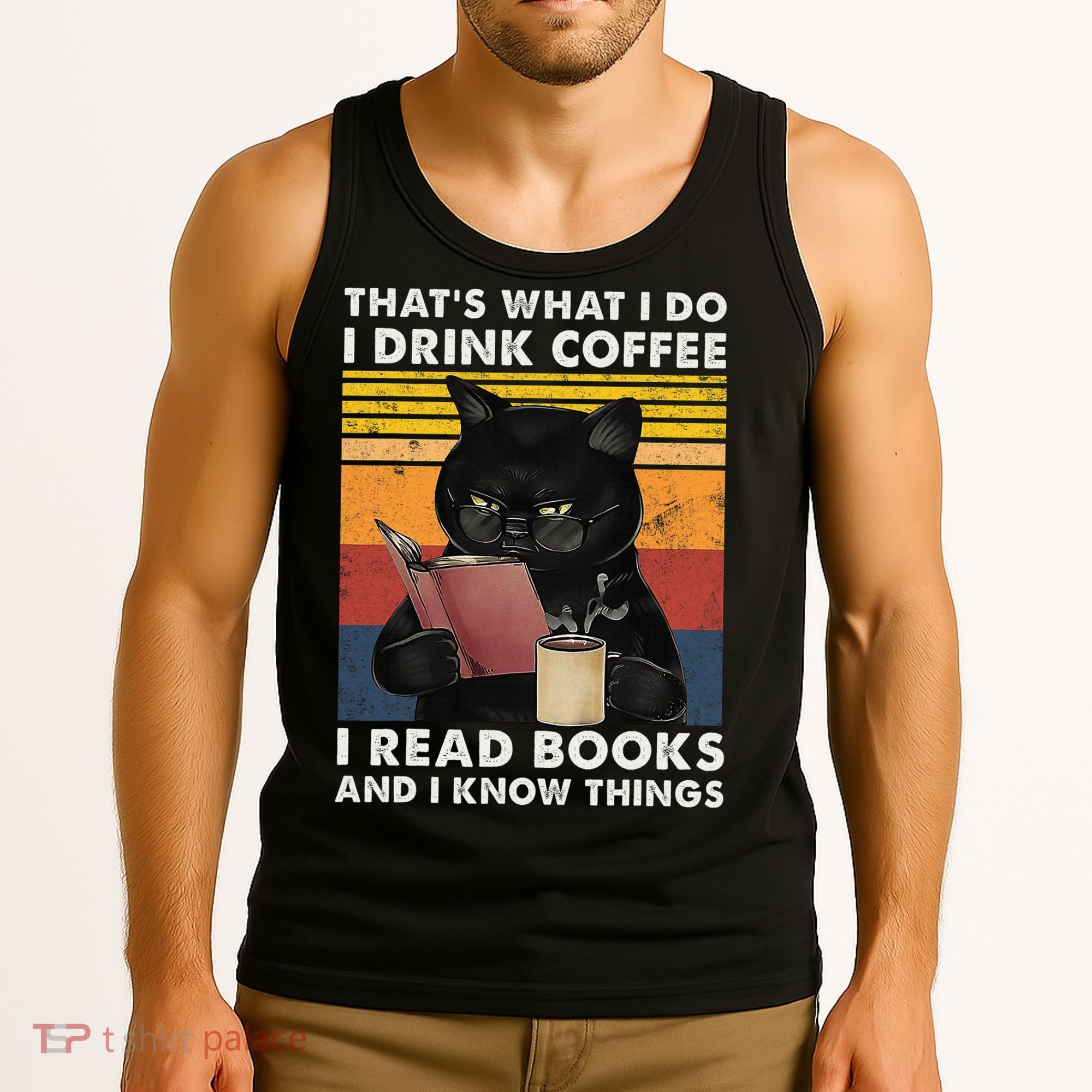 That's What I Do I Drink Coffee I Read Books Retro Black Cat Tank Top
