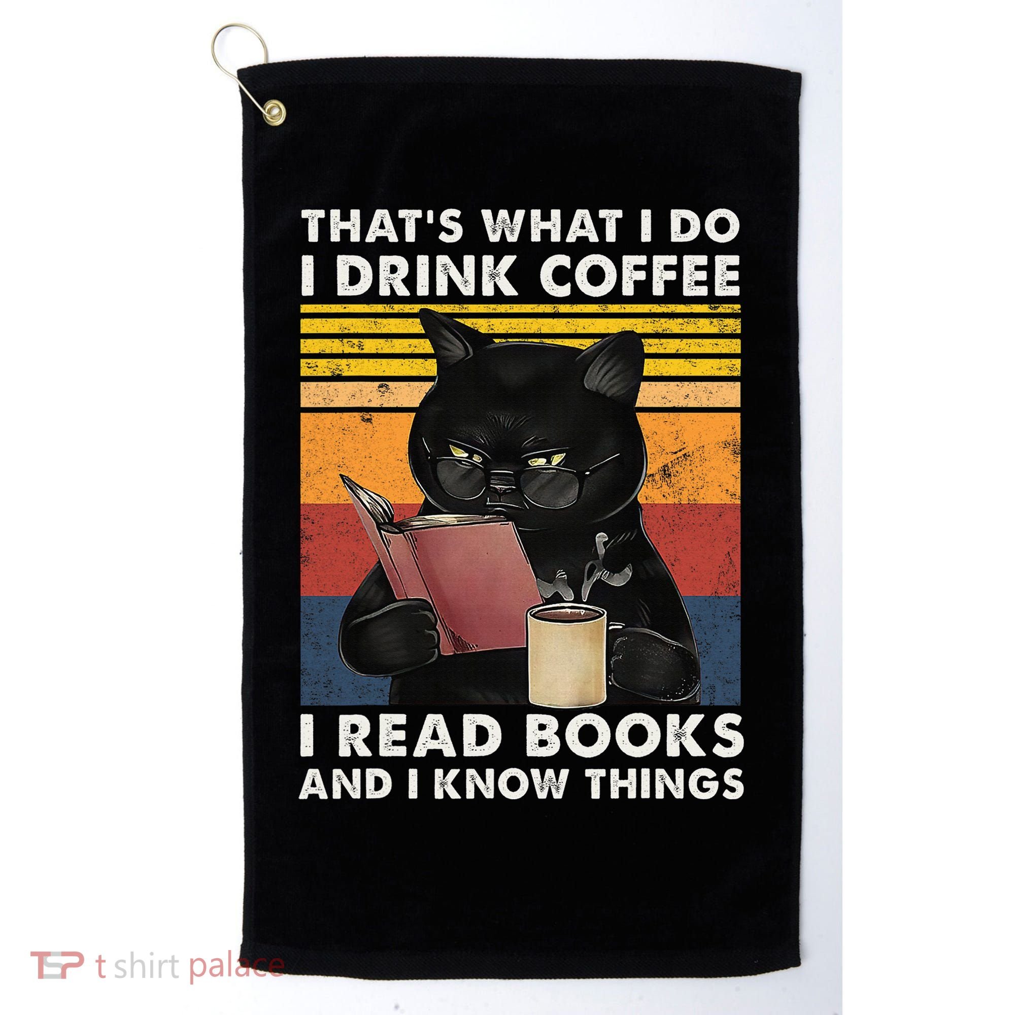 That's What I Do I Drink Coffee I Read Books Retro Black Cat Golf Towel