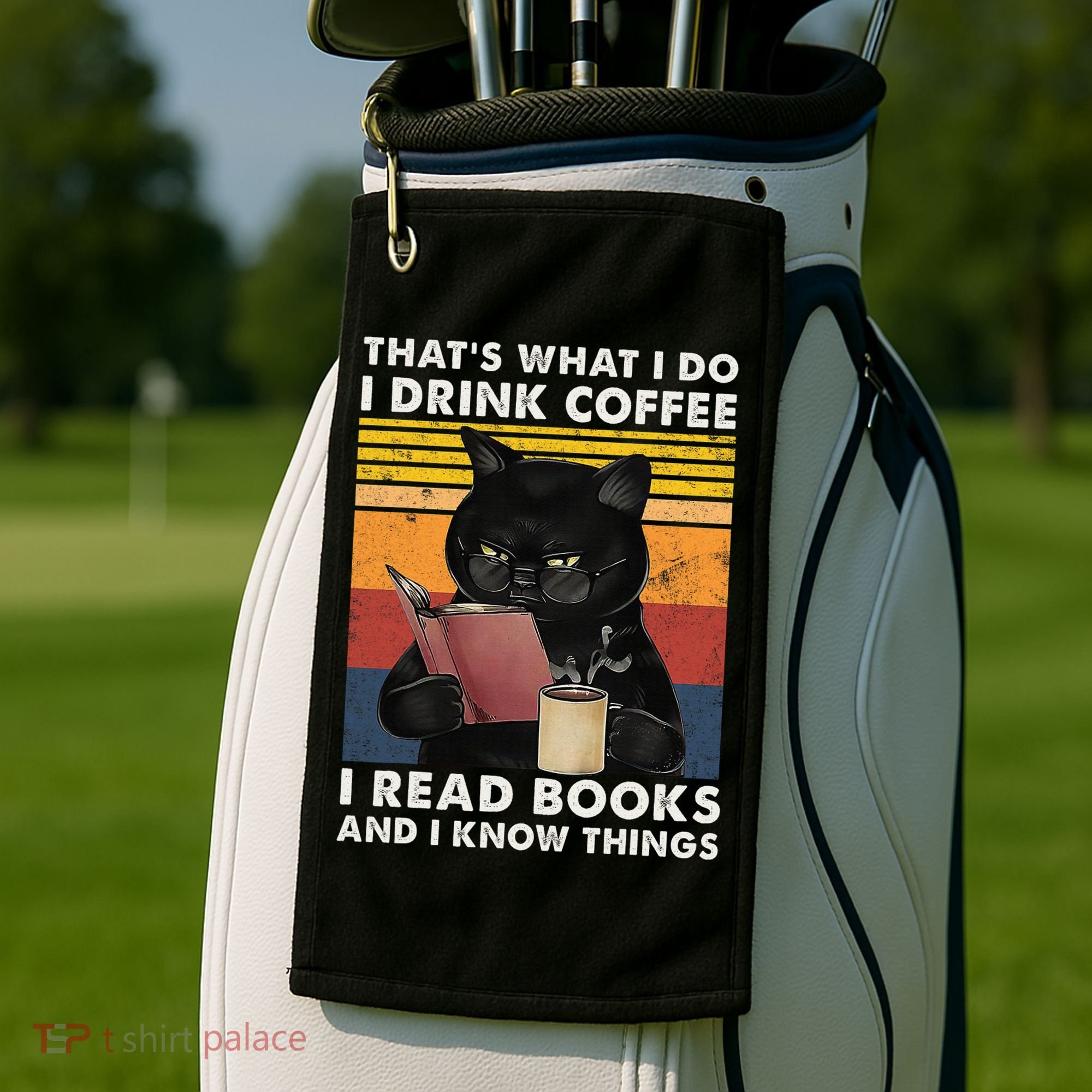 That's What I Do I Drink Coffee I Read Books Retro Black Cat Golf Towel