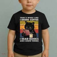 That's What I Do I Drink Coffee I Read Books Retro Black Cat Toddler T-Shirt thumb 2