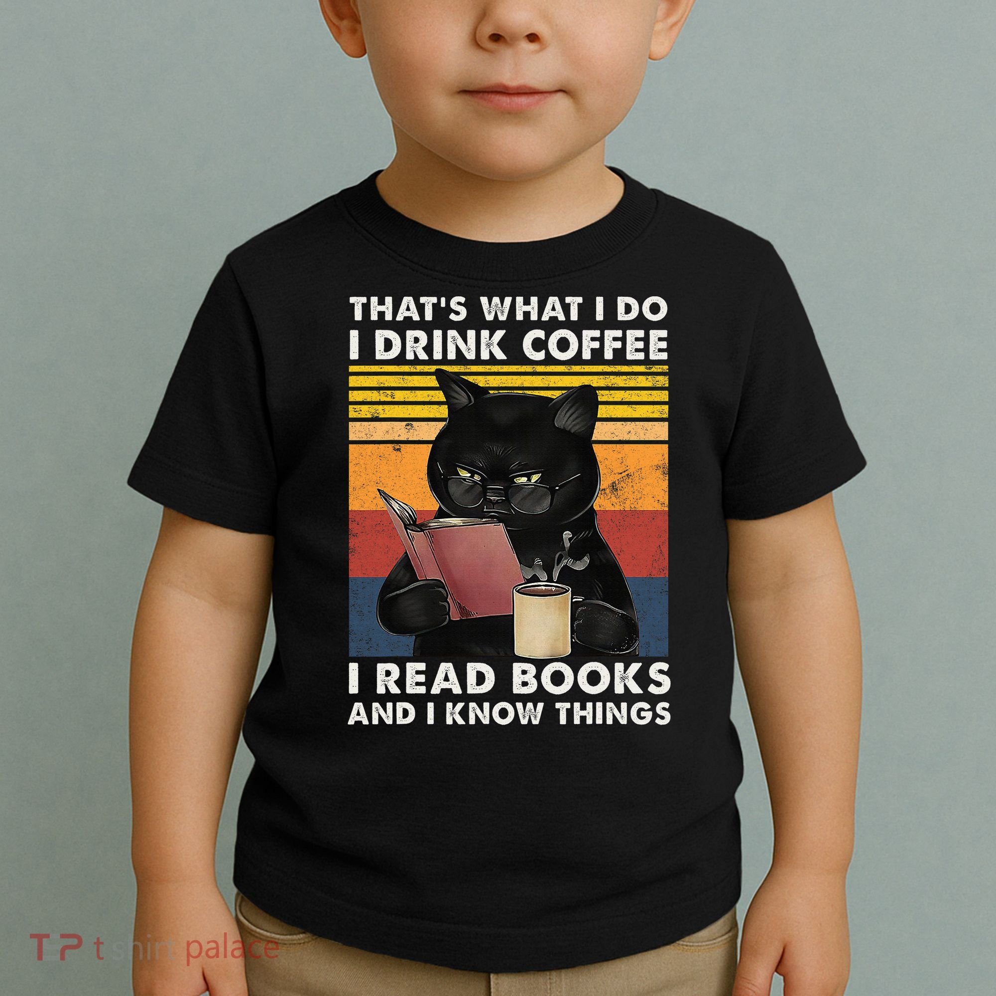 That's What I Do I Drink Coffee I Read Books Retro Black Cat Toddler T-Shirt
