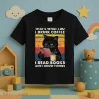 That's What I Do I Drink Coffee I Read Books Retro Black Cat Toddler T-Shirt thumb 3