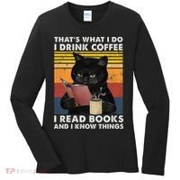 That's What I Do I Drink Coffee I Read Books Retro Black Cat Women's Long Sleeve Shirt thumb 0