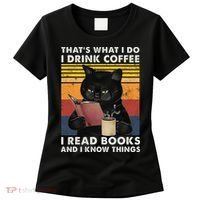 That's What I Do I Drink Coffee I Read Books Retro Black Cat Women's T-Shirt thumb 0