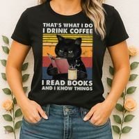 That's What I Do I Drink Coffee I Read Books Retro Black Cat Women's T-Shirt thumb 2