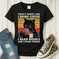 That's What I Do I Drink Coffee I Read Books Retro Black Cat Women's T-Shirt thumb 3