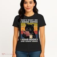 That's What I Do I Drink Coffee I Read Books Retro Black Cat Women's T-Shirt thumb 4
