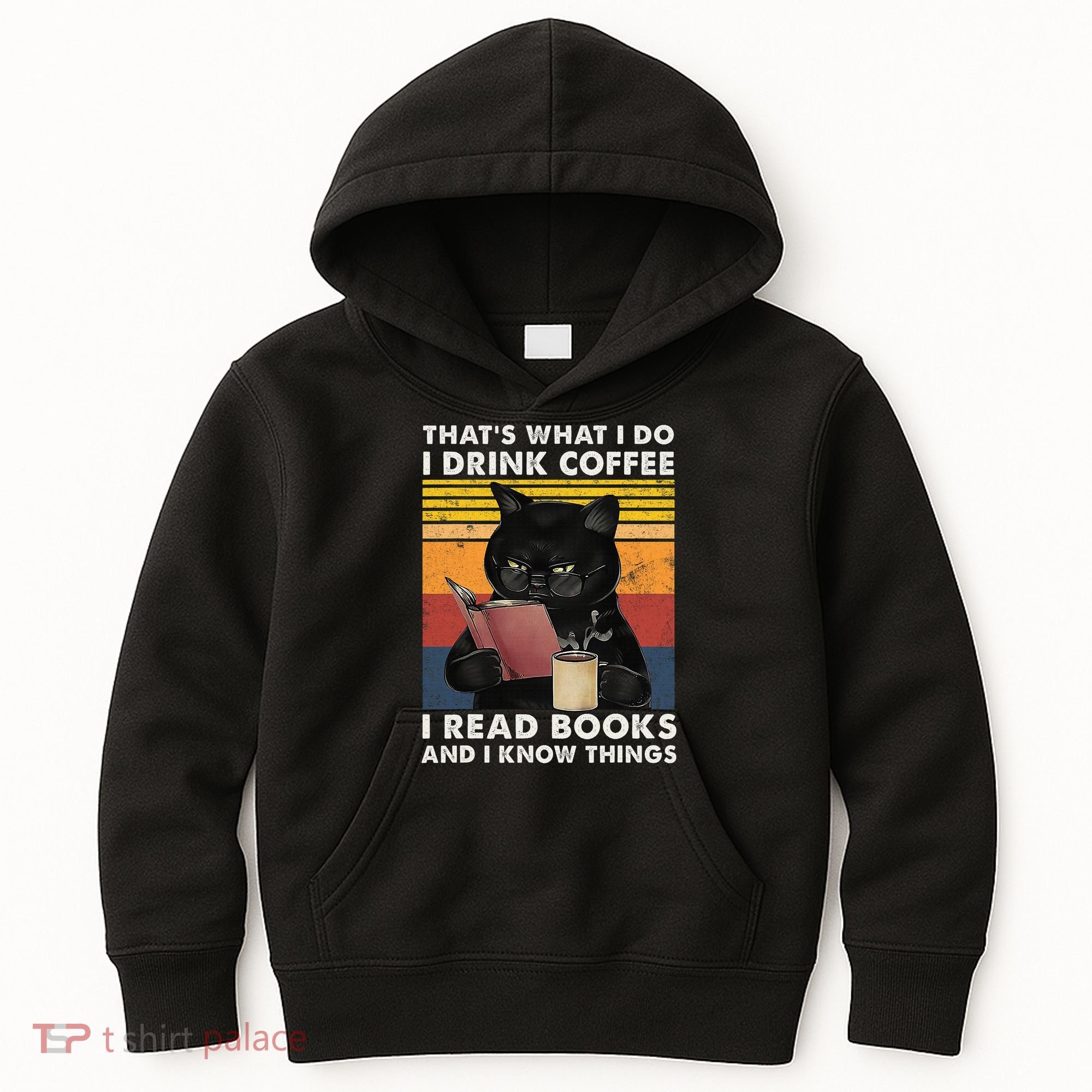 That's What I Do I Drink Coffee I Read Books Retro Black Cat Kids Hoodie