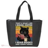That's What I Do I Drink Coffee I Read Books Retro Black Cat Tote Bag thumb 0