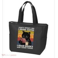 That's What I Do I Drink Coffee I Read Books Retro Black Cat Tote Bag thumb 3