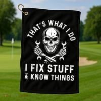 That's What I Do I Fix Stuff And I Know Things Mechanic Gift Golf Towel thumb 1