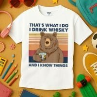 That's What I Do I Drink Whiskey And I Know Things Bear Tee Kids T-Shirt thumb 3